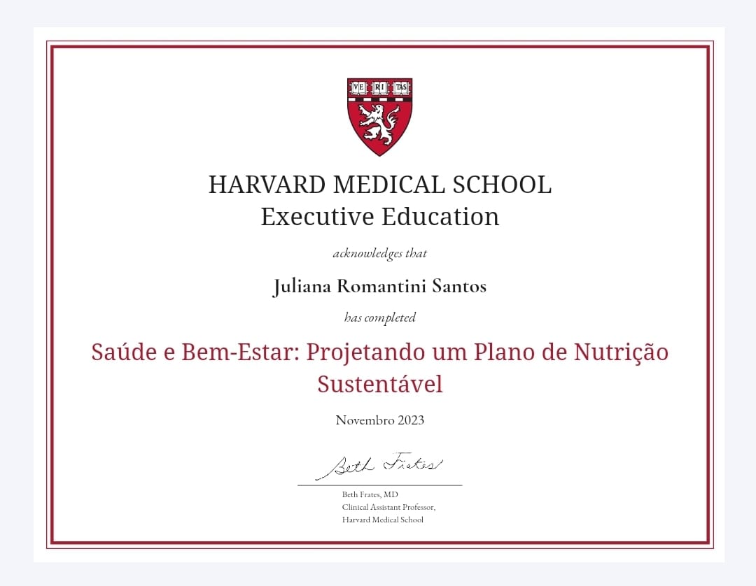 Certificado do programa de Medicina de Estilo de Vida da Harvard University